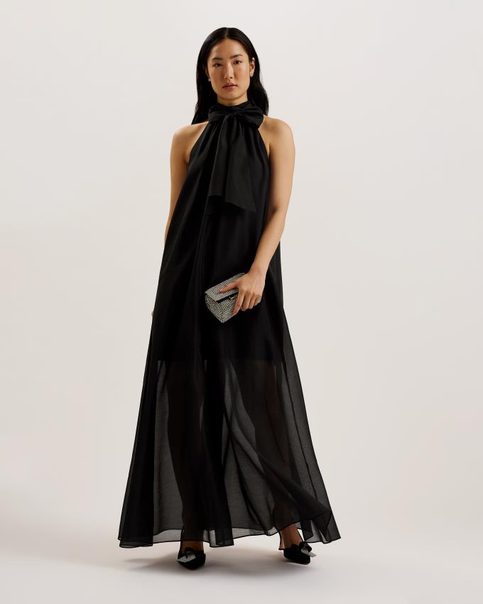 Peignoir Ted Baker Organza Maxi With Neck Noir Femme | KWN-95543238